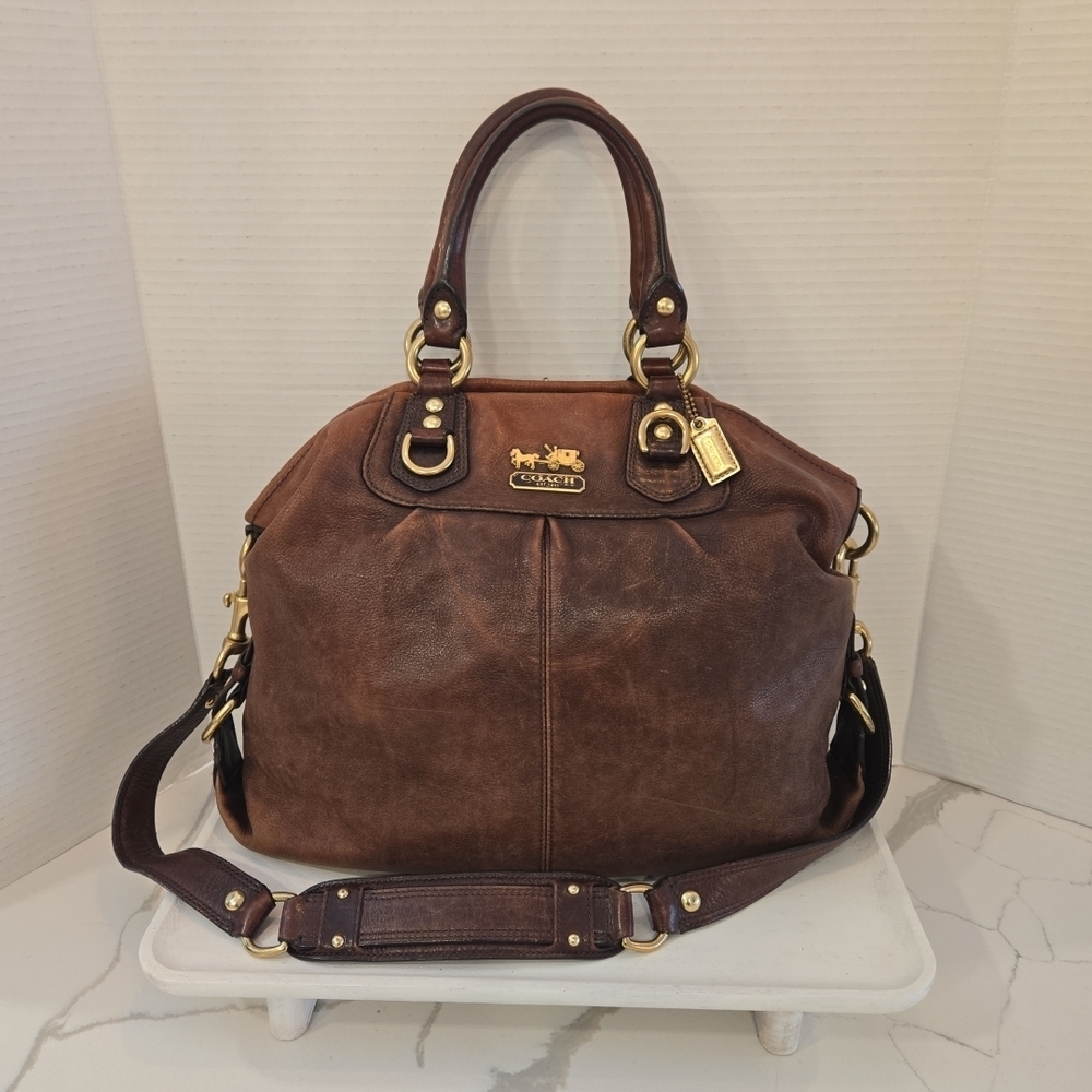 VTG Coach Madison Claire Large Brown Leather Satchel Shoulder Bag 12935